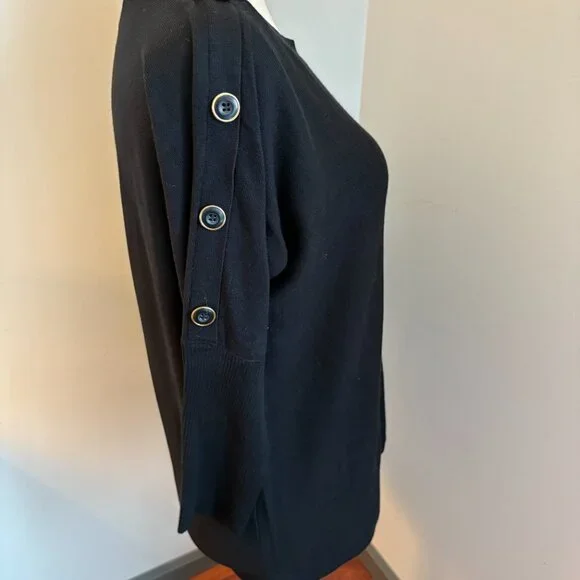 Cable & Gauge Black Button Sleeve Sweater Women's Large - Picture 3 of 7